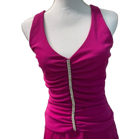 Blondie Nites by Linda Bernell Womens Rhinestone Hi Low Halter Dress Pink Size 7 - Picture 1 of 5